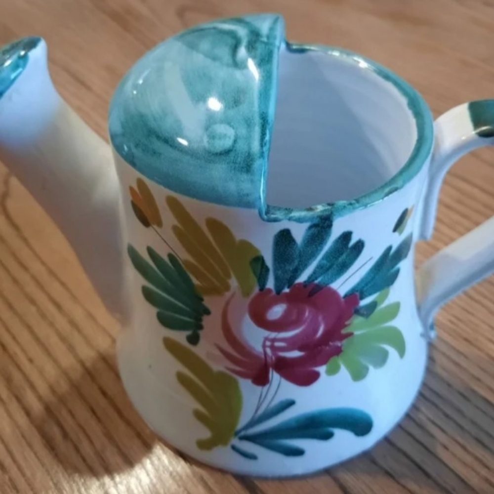 Vtg ceramic floral Pitcher aqua made in Italy